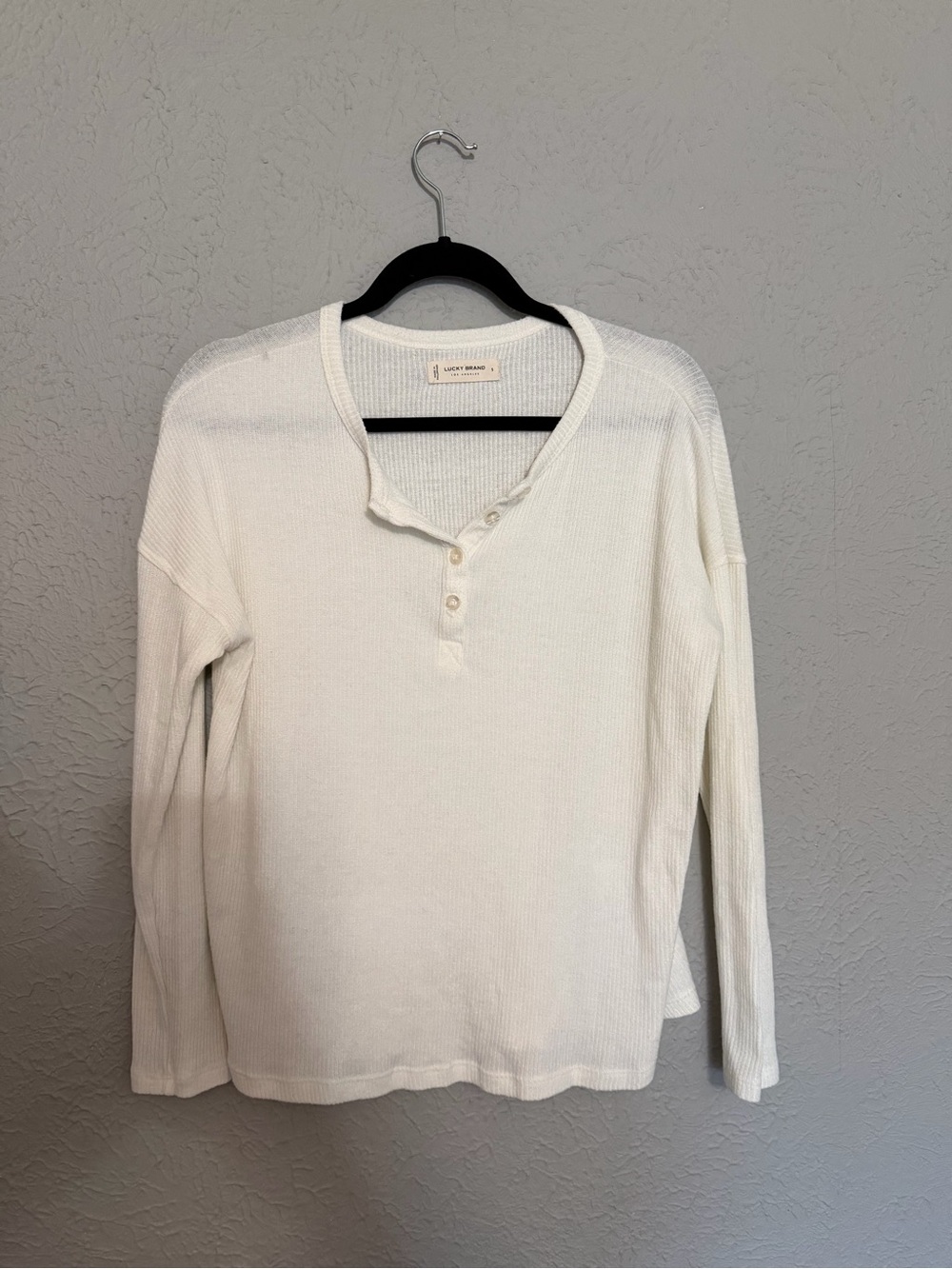 Lucky Brand White Long-Sleeve Henley Thermal Top